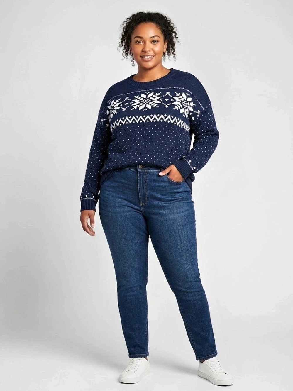 STACCATO Navy Geometric Snowflake Sweater